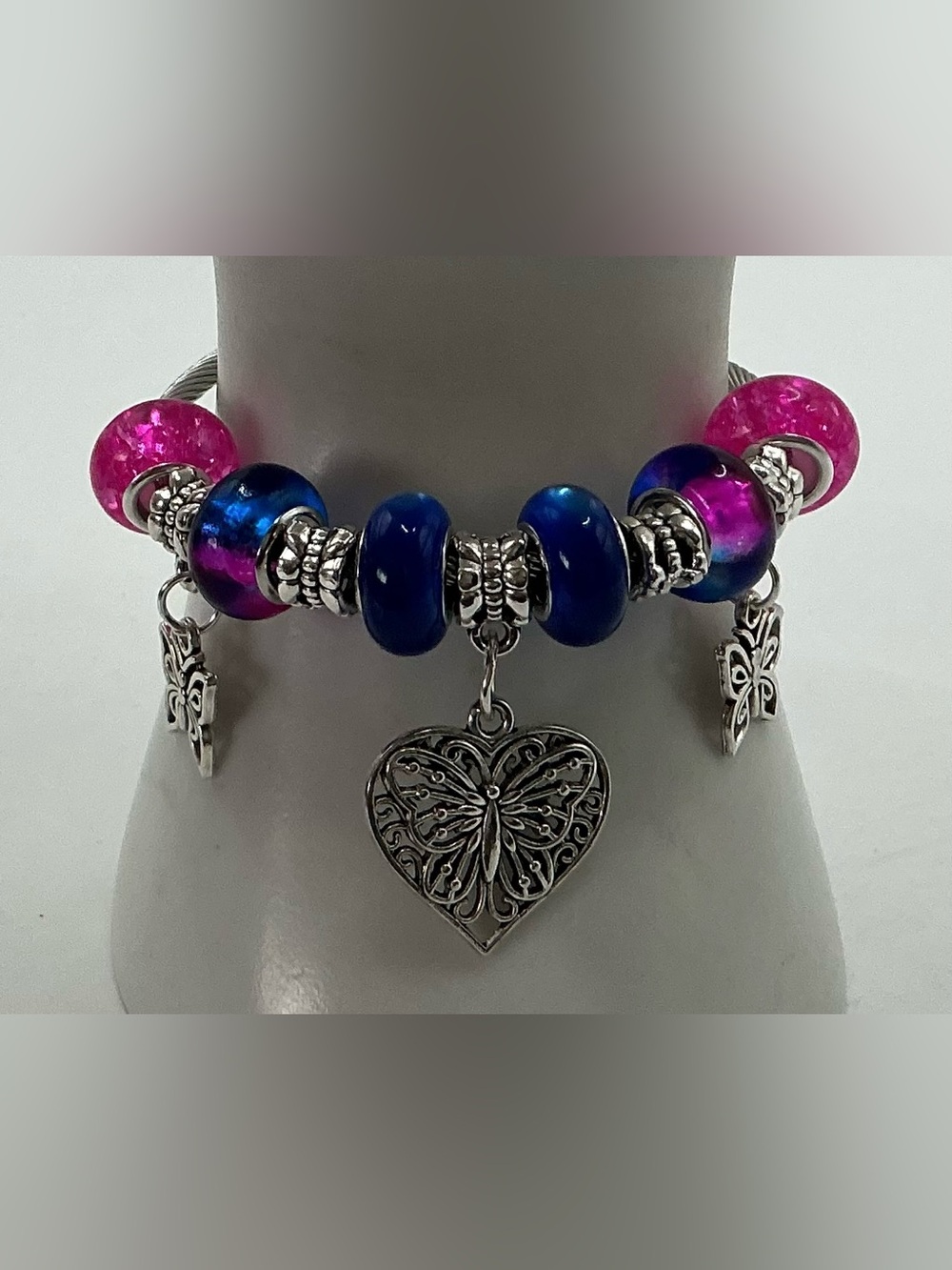 CUSTOM HANDMADE EUROPEAN GLASS BEAD CHARM BRACELETS-SEE DESRIPTION - Picture 3 of 4